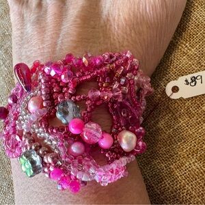 Vibrant Pink  freeform Beaded Bracelet